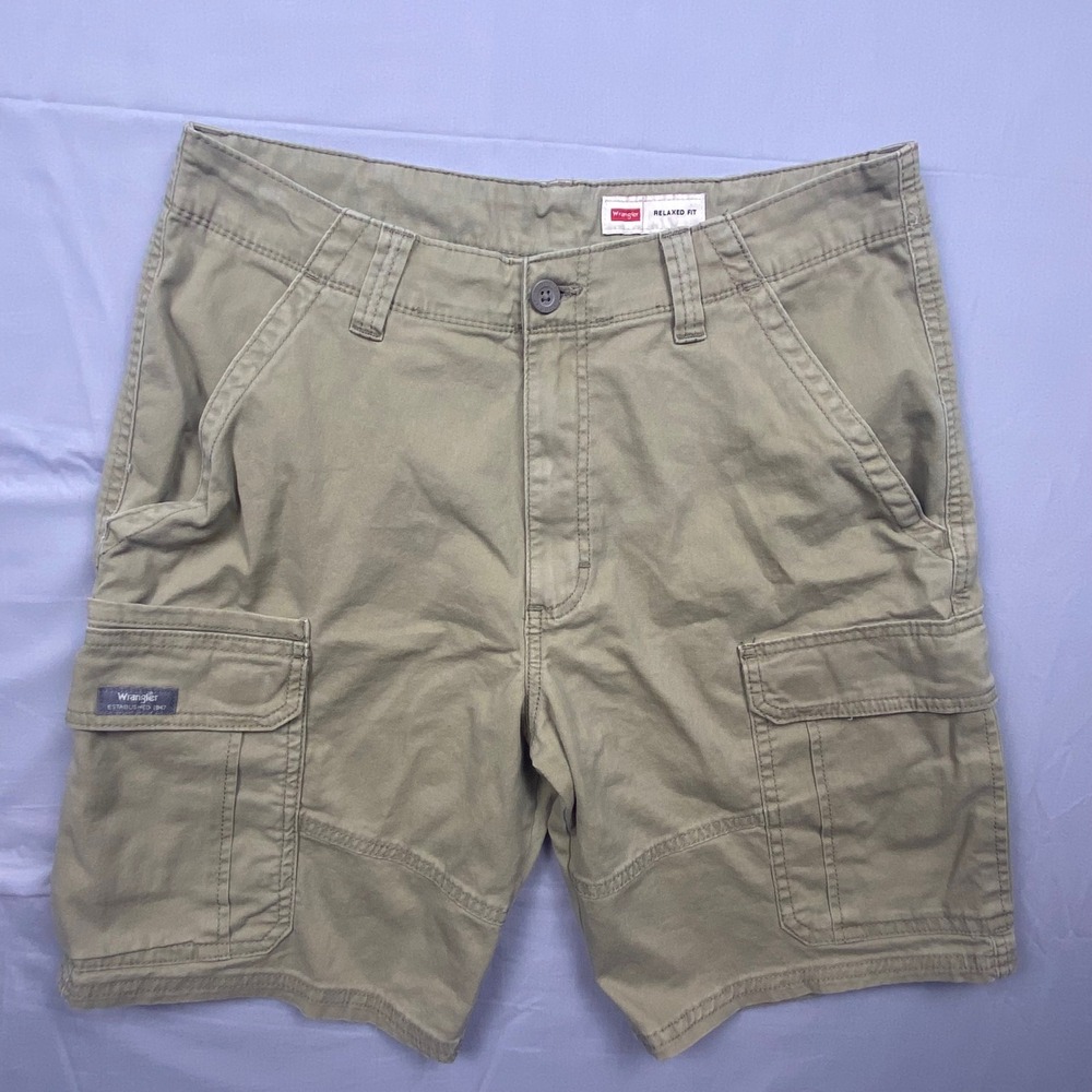 Wrangler Relaxed Fit Cargo Shorts Mens 32 Tan Khaki Stretch Work Rugged Outdoor